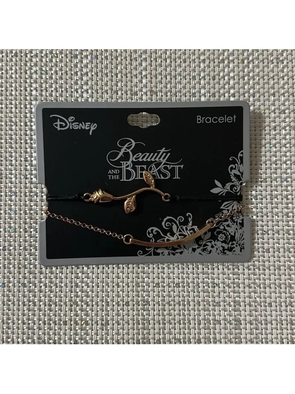 Disney Beauty and the Beast Rose Gold Beaty Lies Within Black Double Bracelet